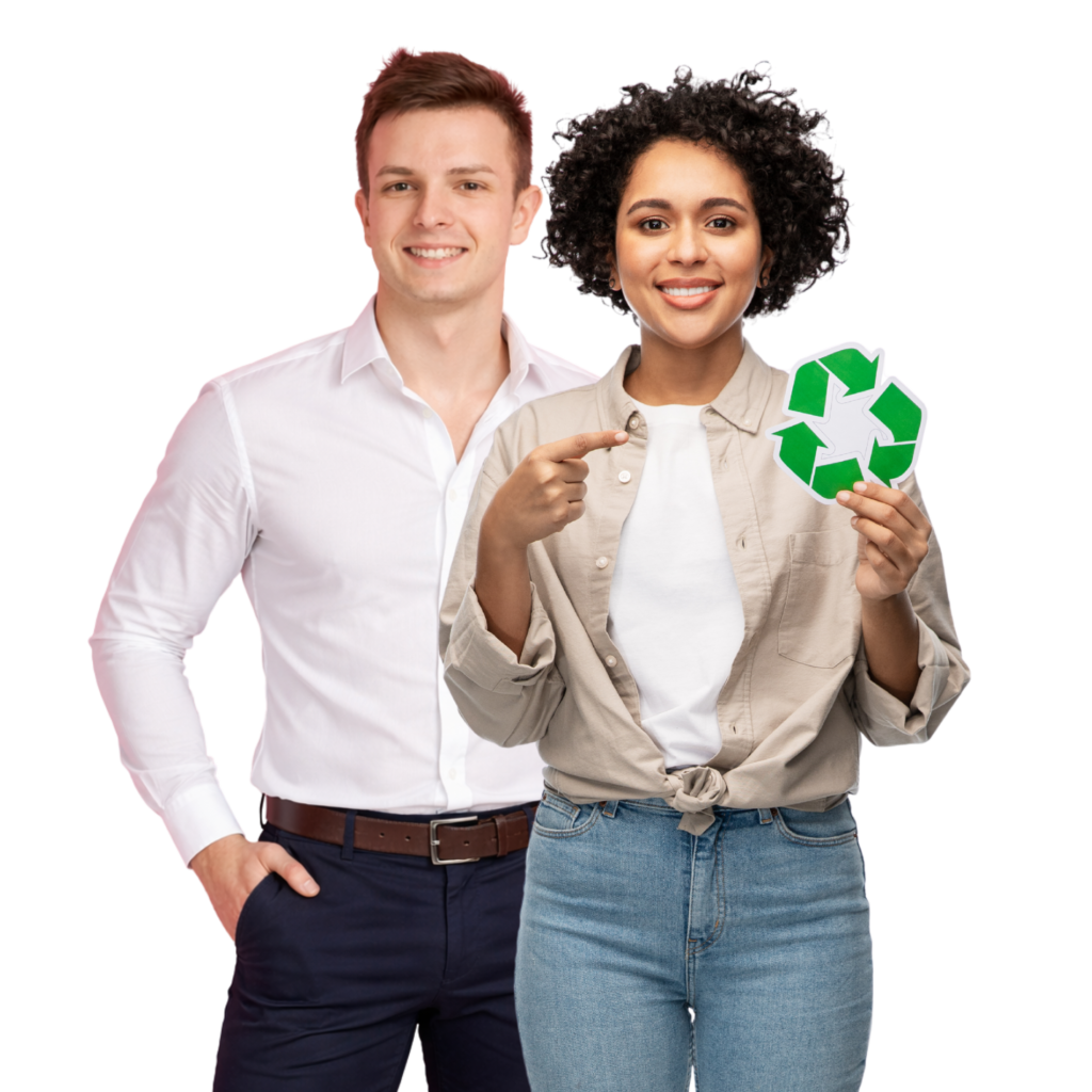 Deux collaborateurs souriants illustrant l’engagement du Groupe Novances en matière de durabilité et de responsabilité environnementale